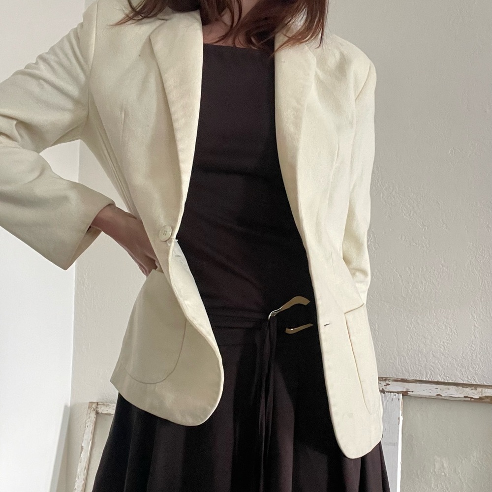 Vintage Cream Quiet Luxury Blazer, Minimalist Neutral Tailored Blazer